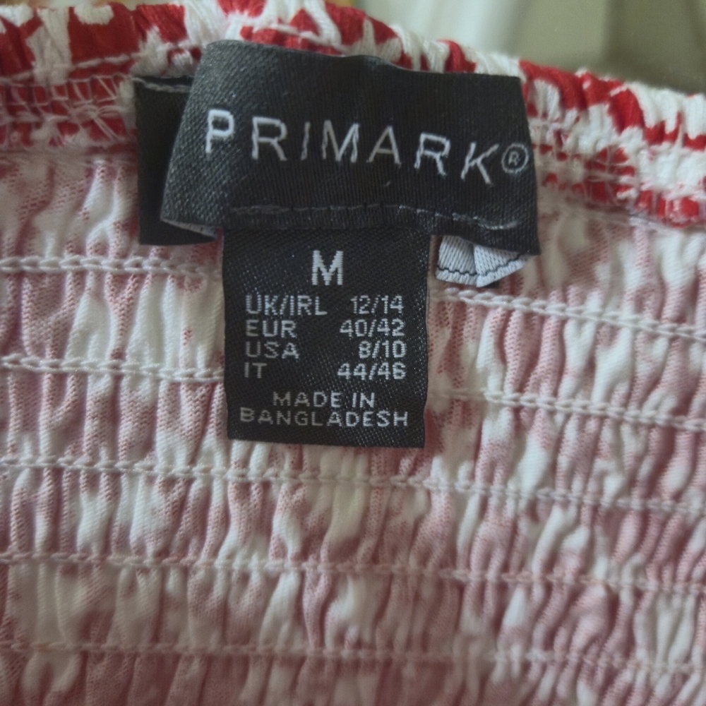 PRIMARK Red and White Smocked Crop Camisole - Picture 2 of 2